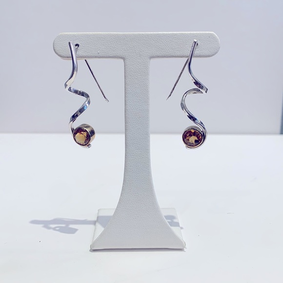 Sterling Silver and Citrine Dangle Earrings - Picture 1 of 4